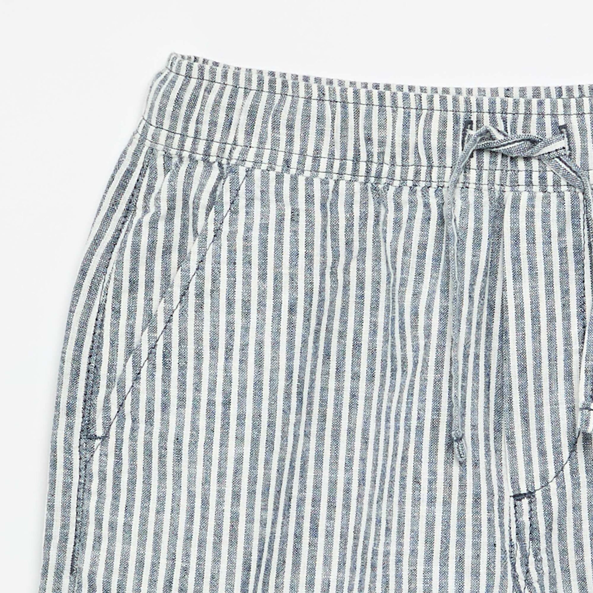 Short rayé léger en lin mélangé BLEU