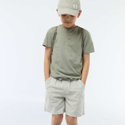Short rayé léger en lin mélangé KAKI
