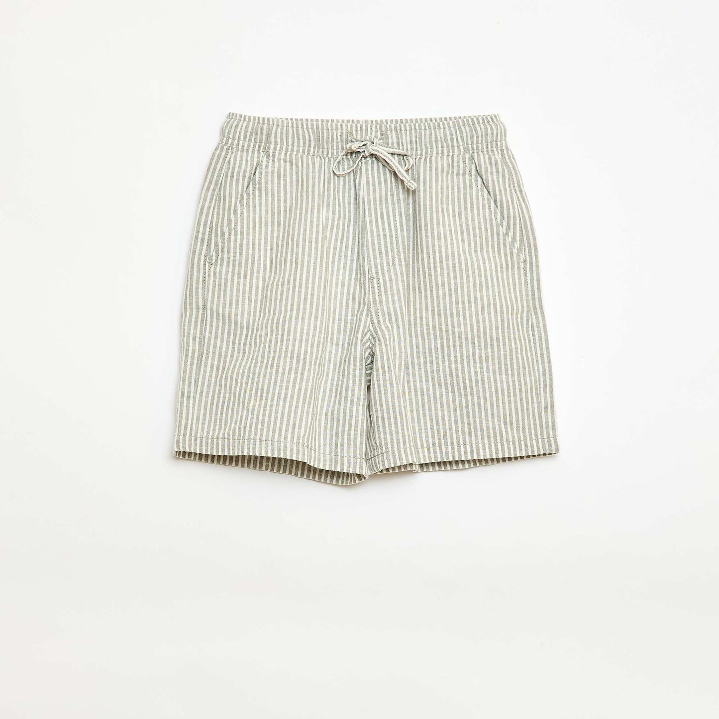 Short rayé léger en lin mélangé KAKI