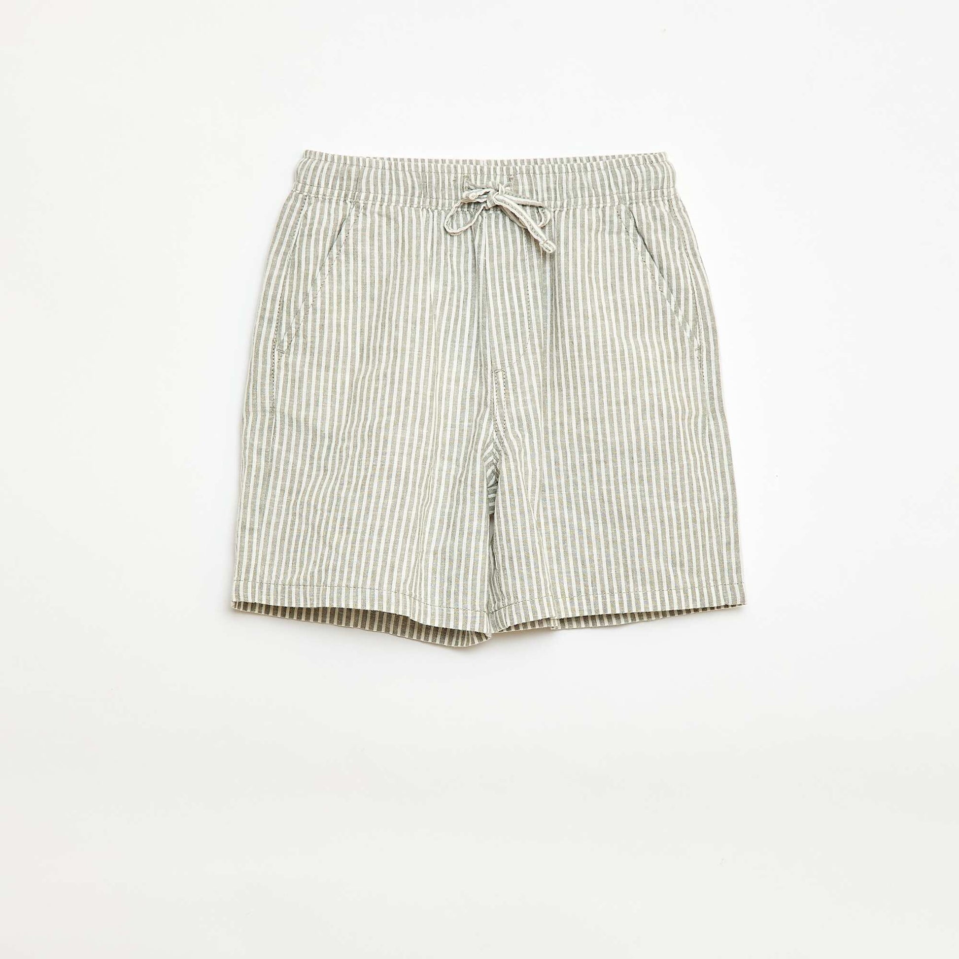 Short rayé léger en lin mélangé KAKI