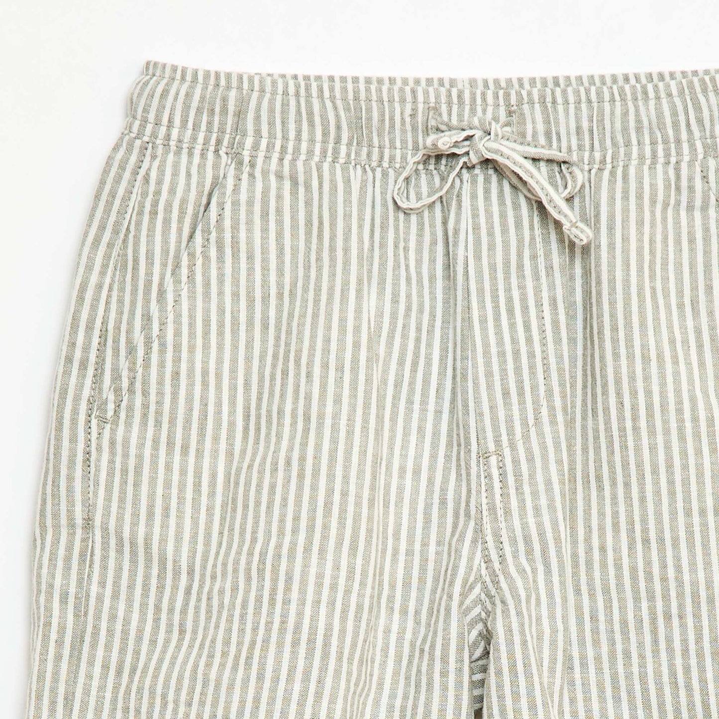 Short rayé léger en lin mélangé KAKI