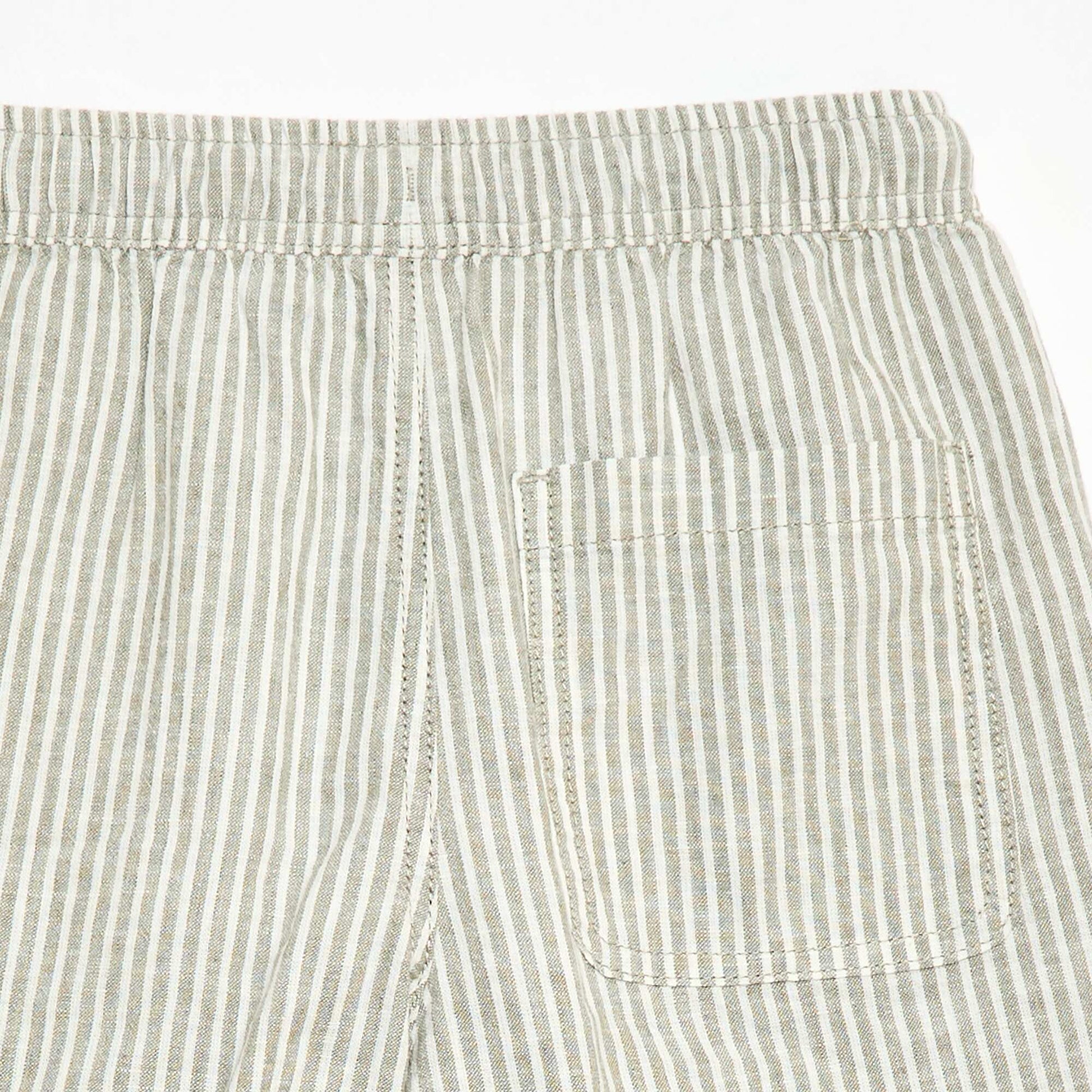 Short rayé léger en lin mélangé KAKI