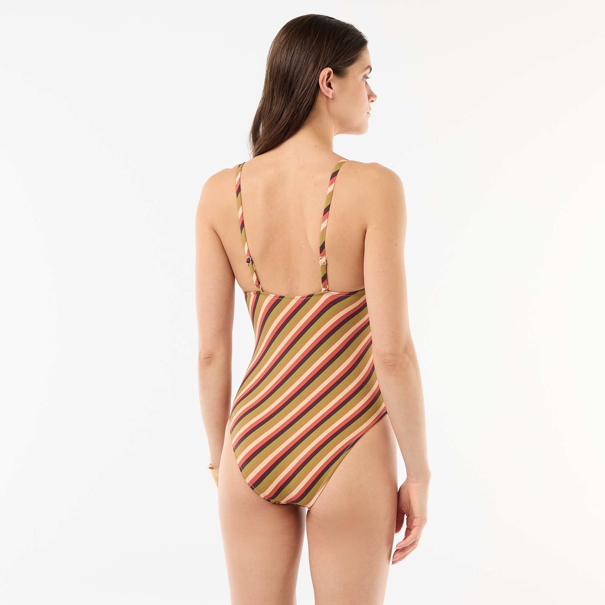 Maillot de bain 1 pièce plongeant avec bijou VERT
