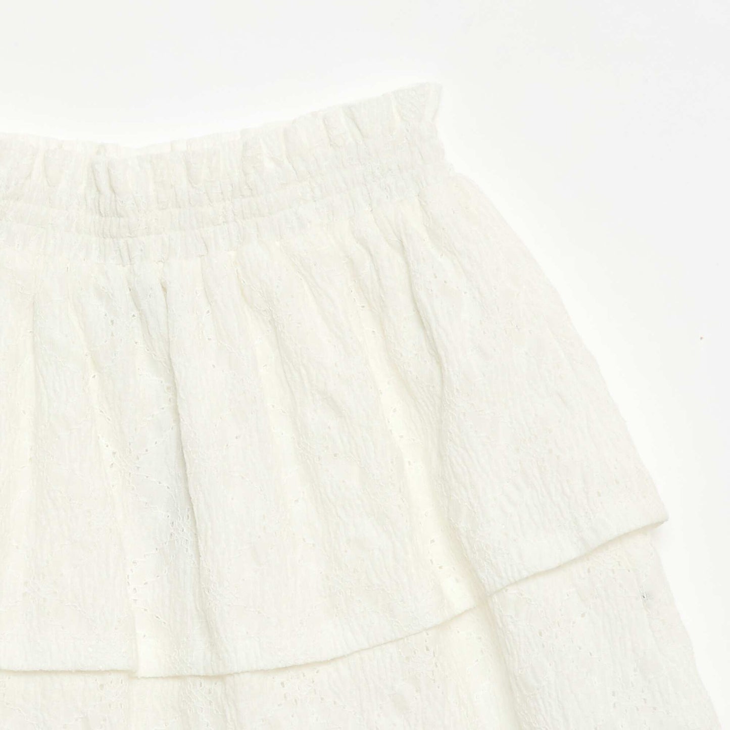 Jupe en broderies anglaises et volants BLANC