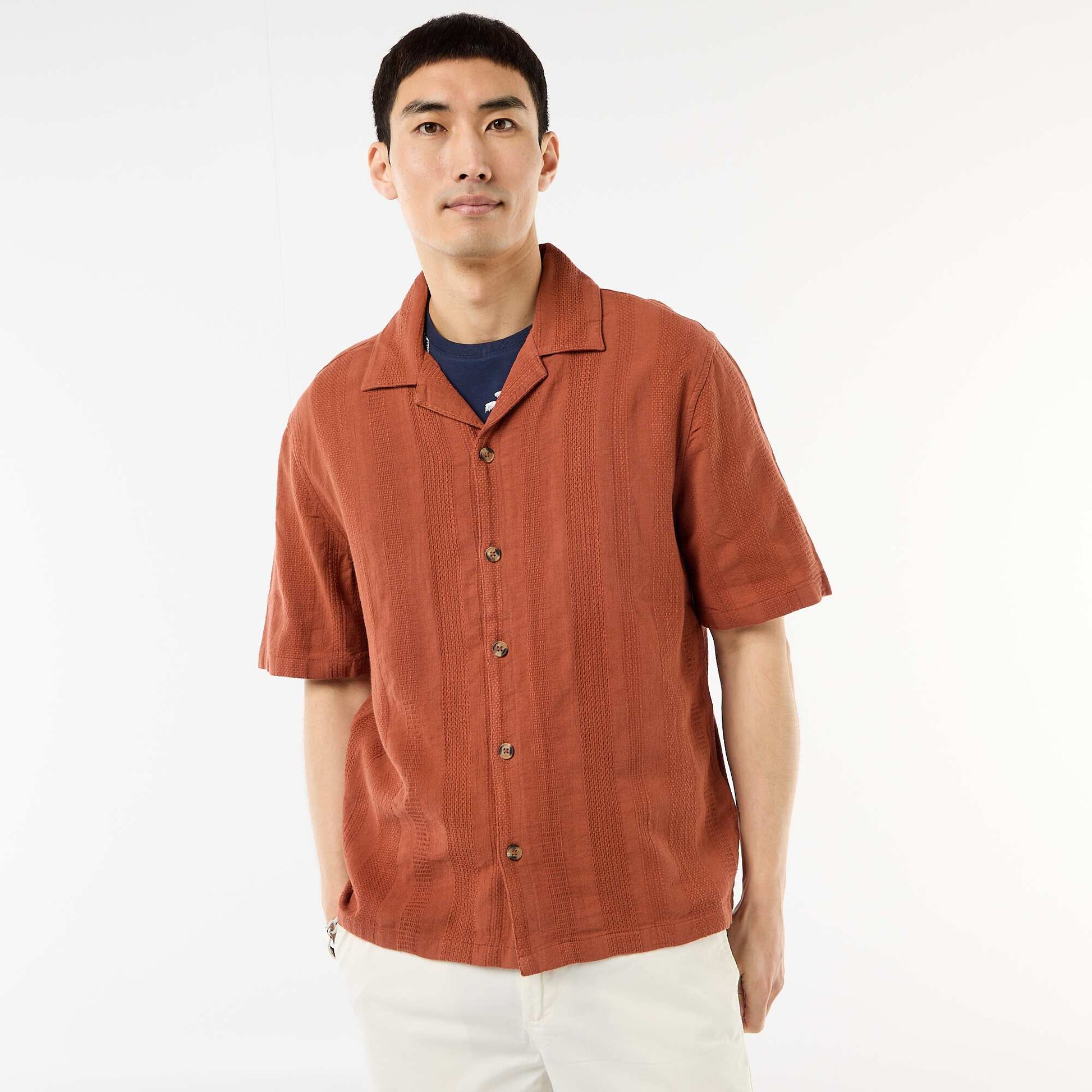 Chemise manches courtes en maille fantaisie MARRON