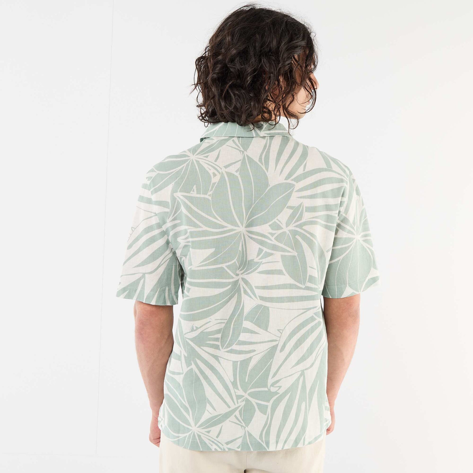 Chemise en lin mélangé à manches courtes VERT