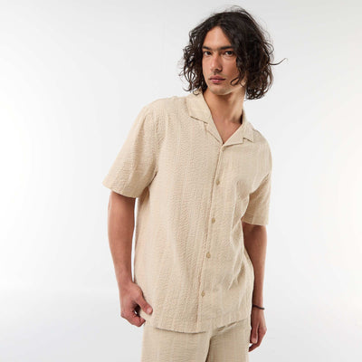 Chemise en maille gaufrée à manches courtes BEIGE