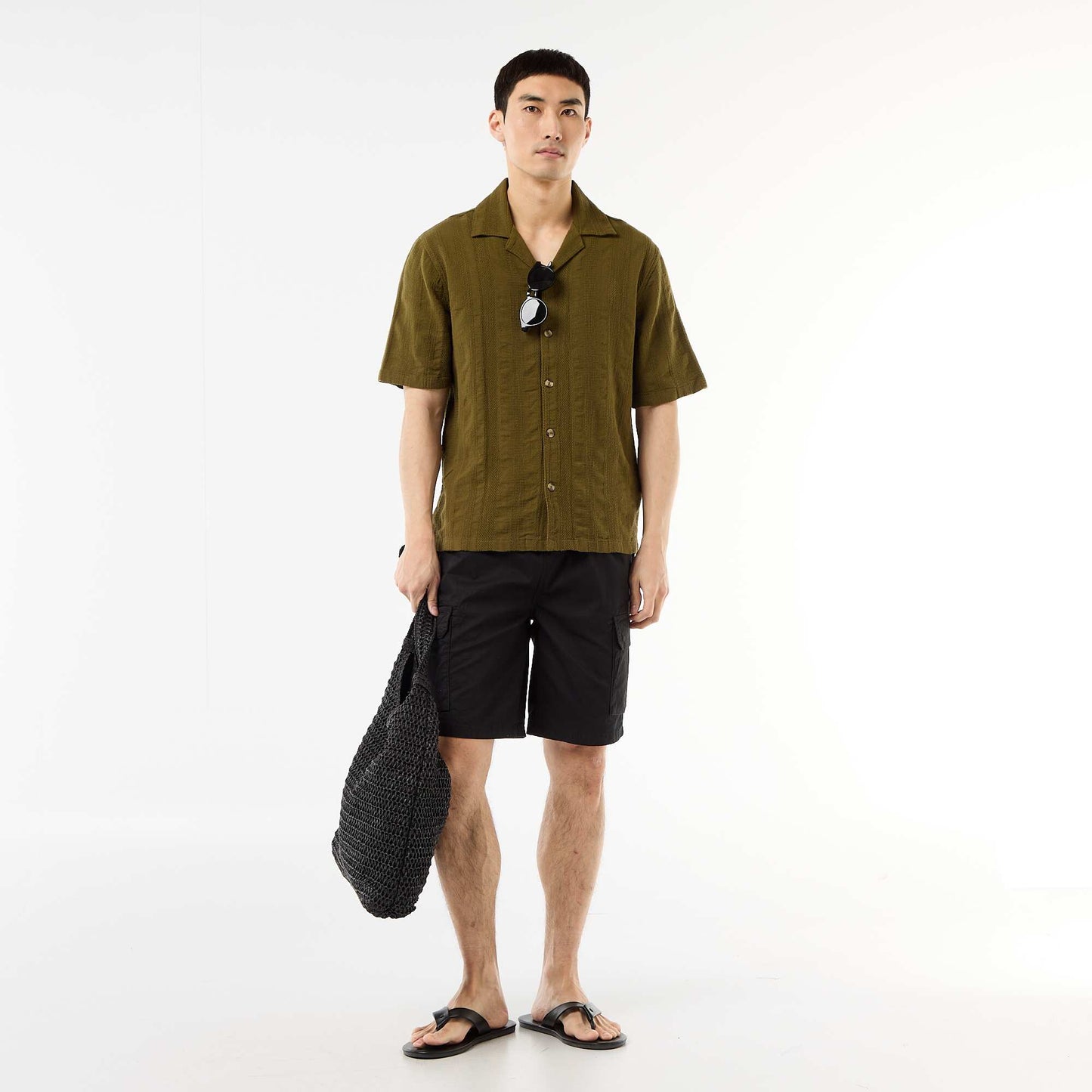 Bermuda chino en popeline avec poches à rabat NOIR