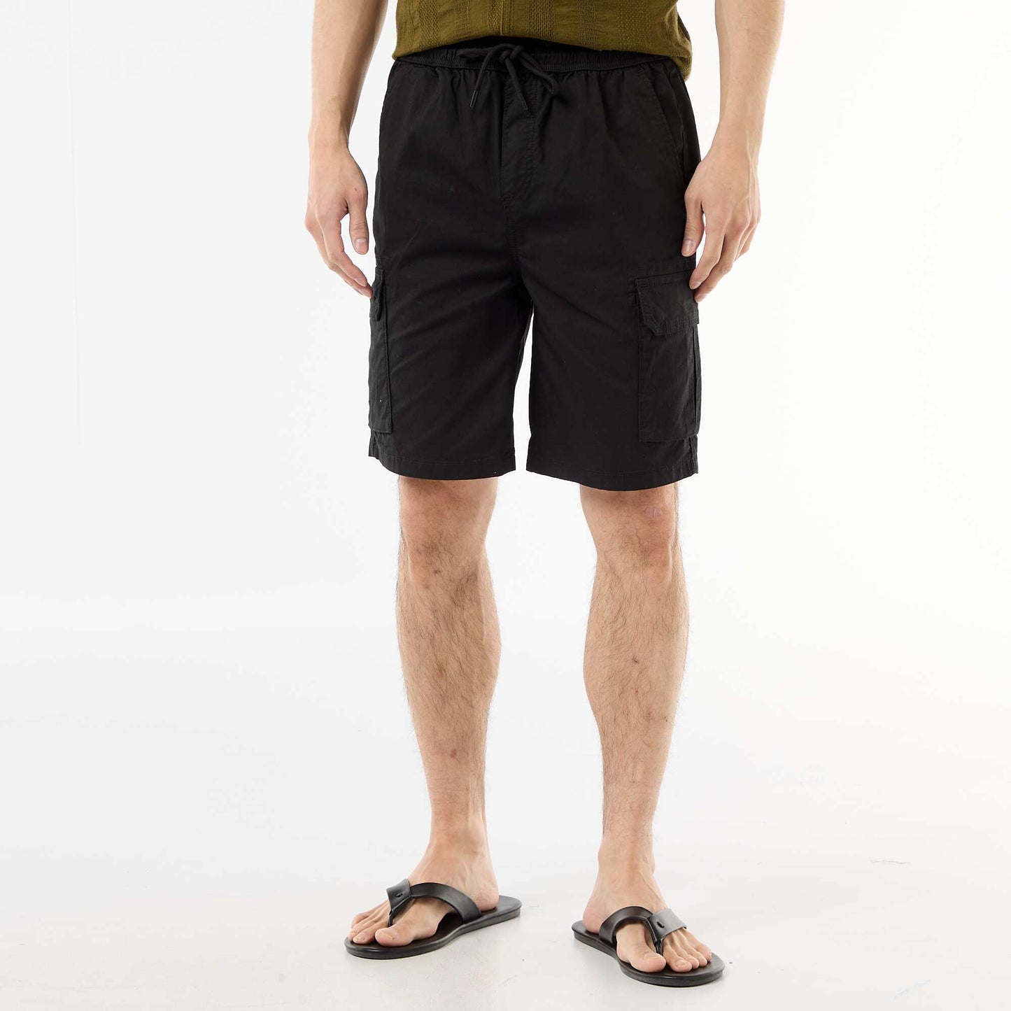 Bermuda chino en popeline avec poches à rabat NOIR
