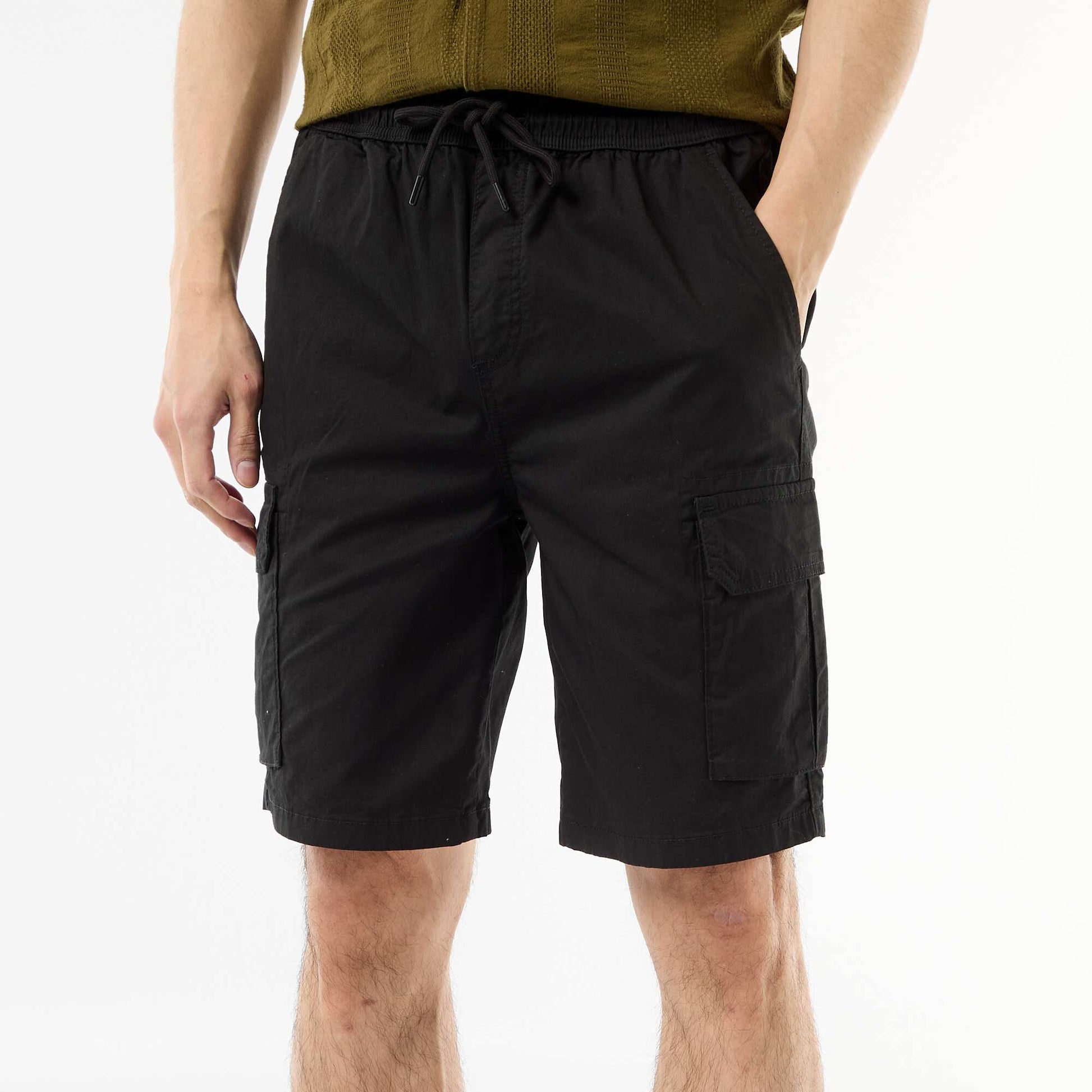 Bermuda chino en popeline avec poches à rabat NOIR