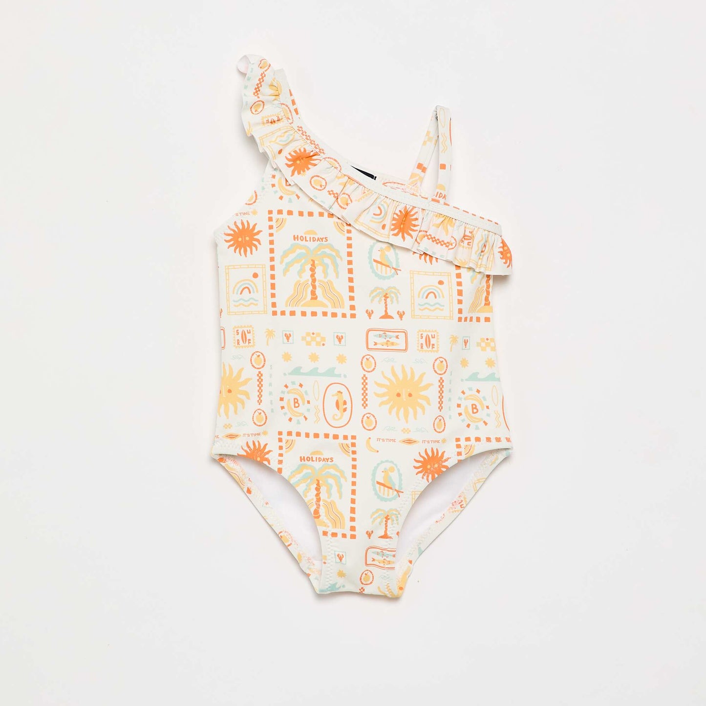 Maillot de bain 1 pièce avec col volanté BLANC