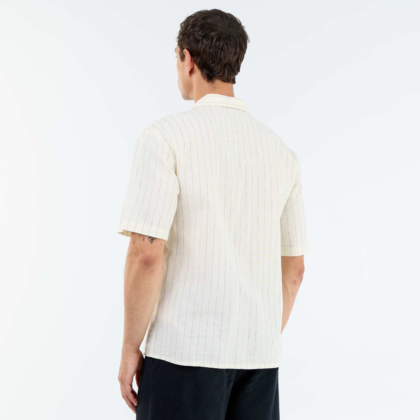 Chemise en lin mélangé à manches courtes BLANC