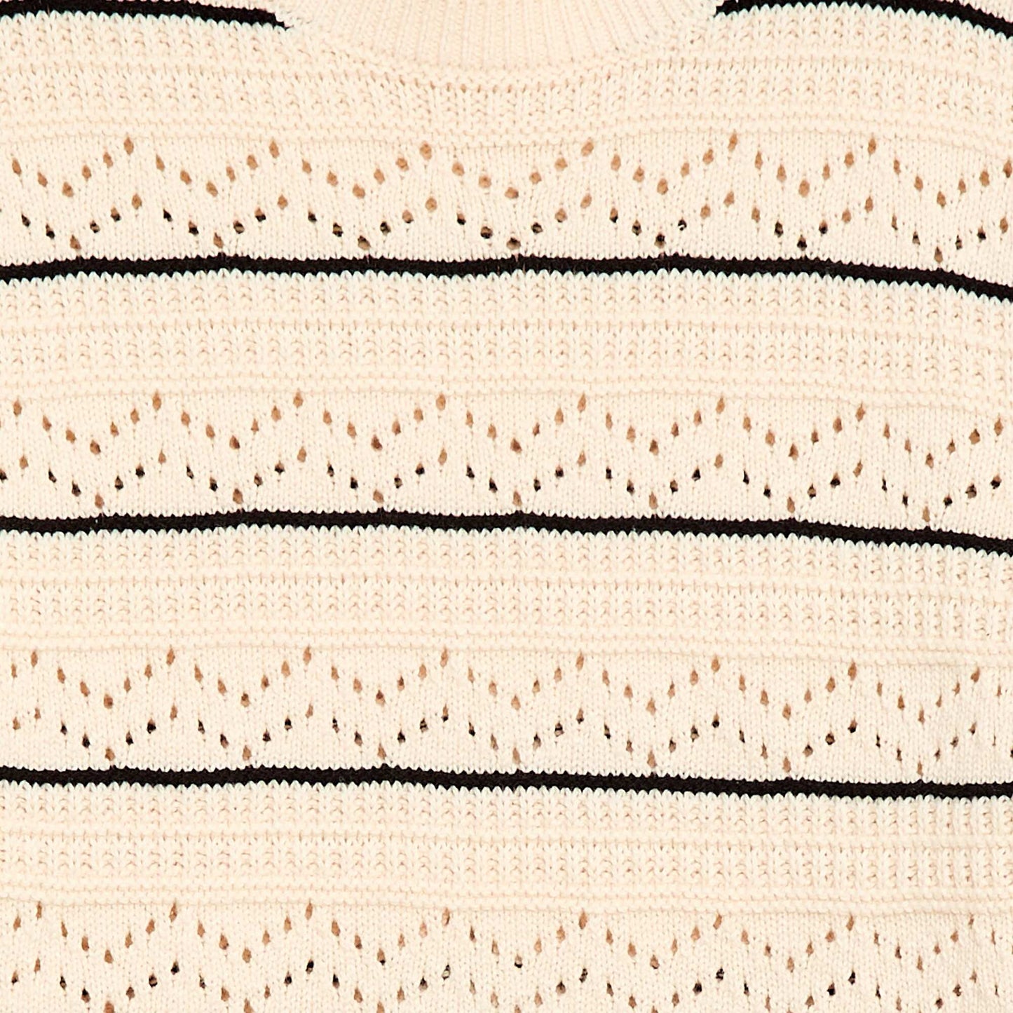 Pull col rond maillé fantaisie avec motifs ajourés en coton BLANC