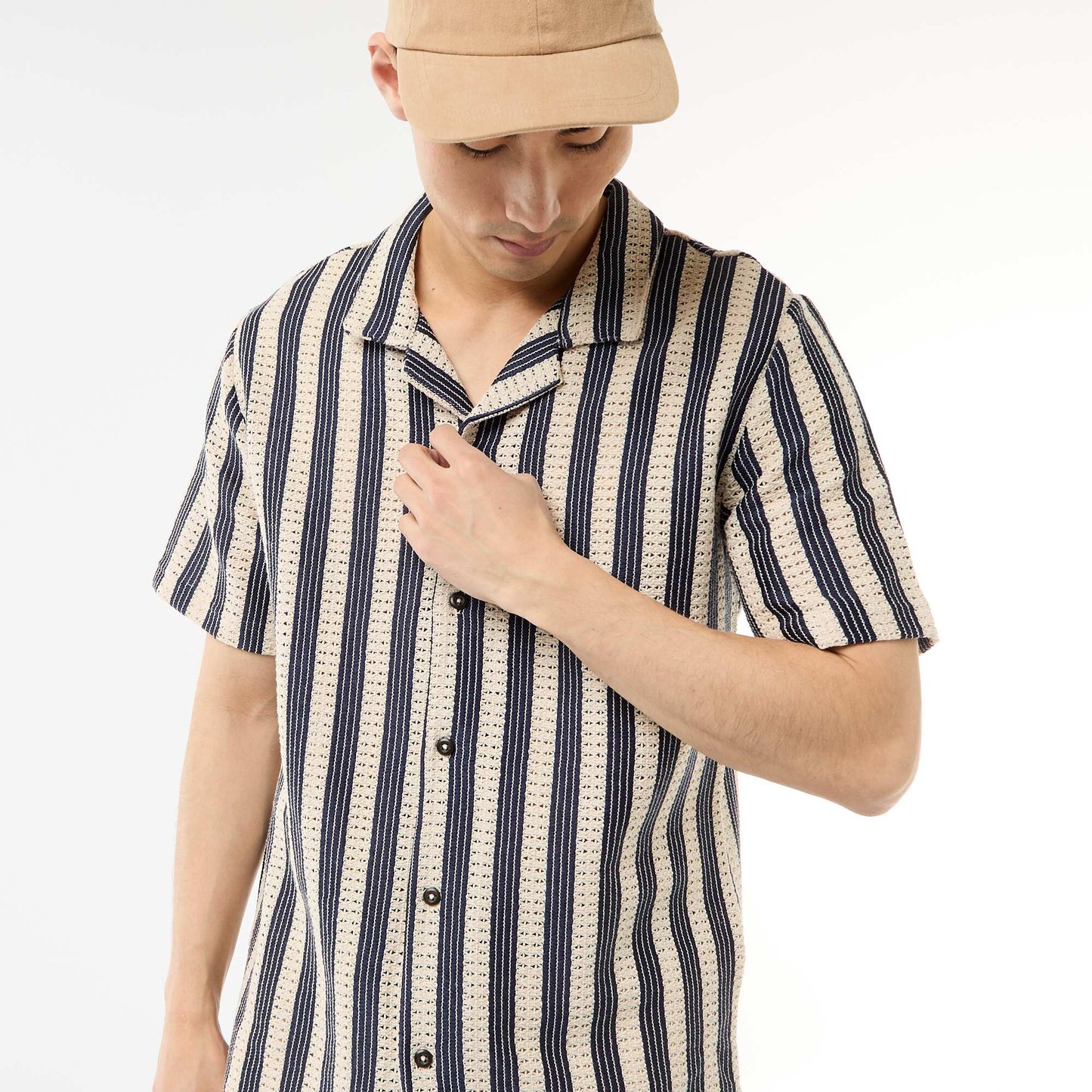 Chemise manches courtes en maille crochet BLEU