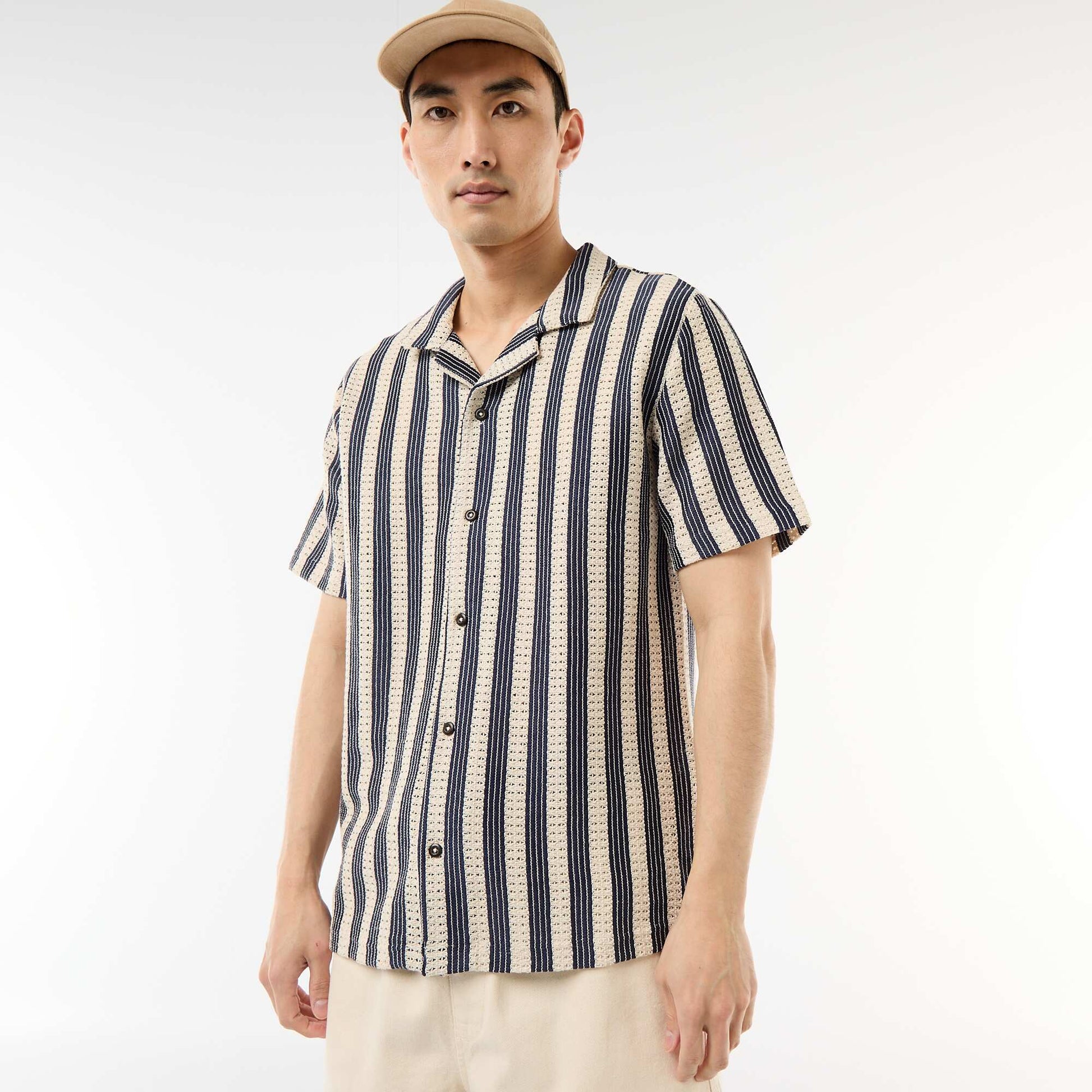 Chemise manches courtes en maille crochet BLEU