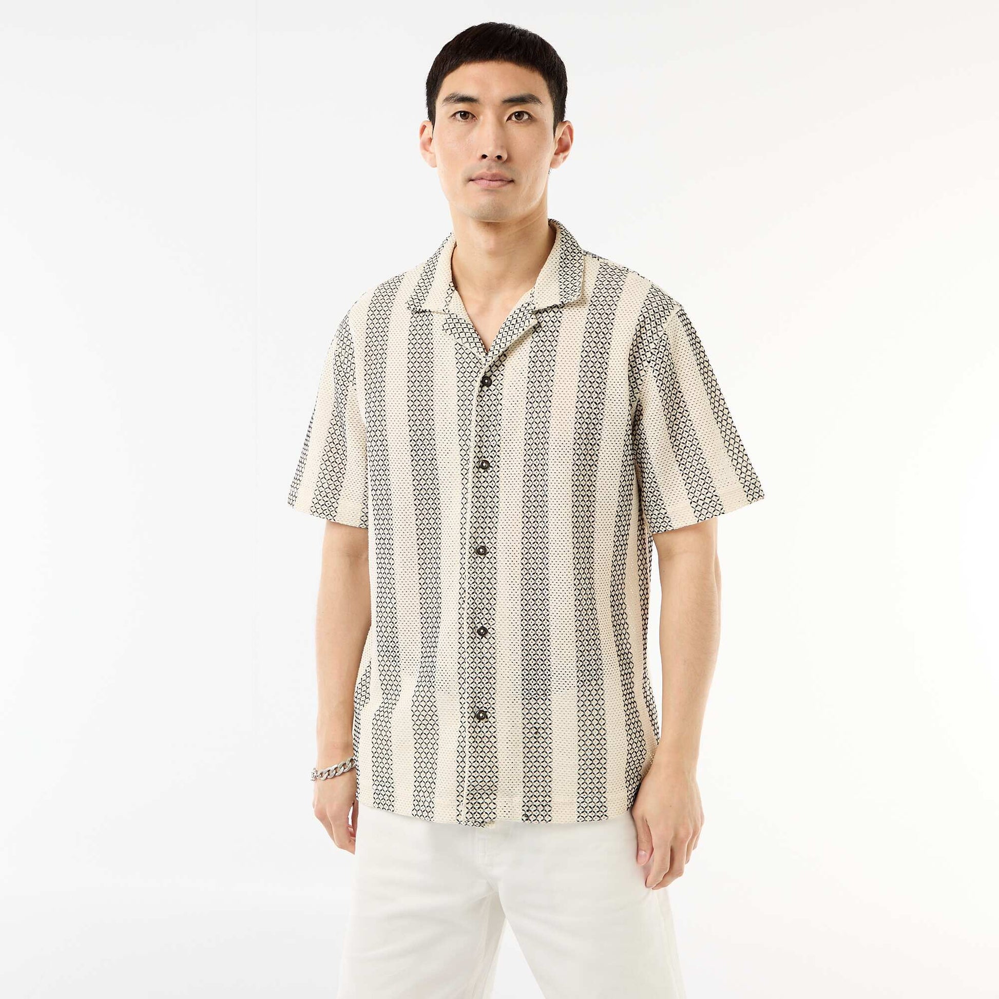 Chemise manches courtes en maille crochet BLANC