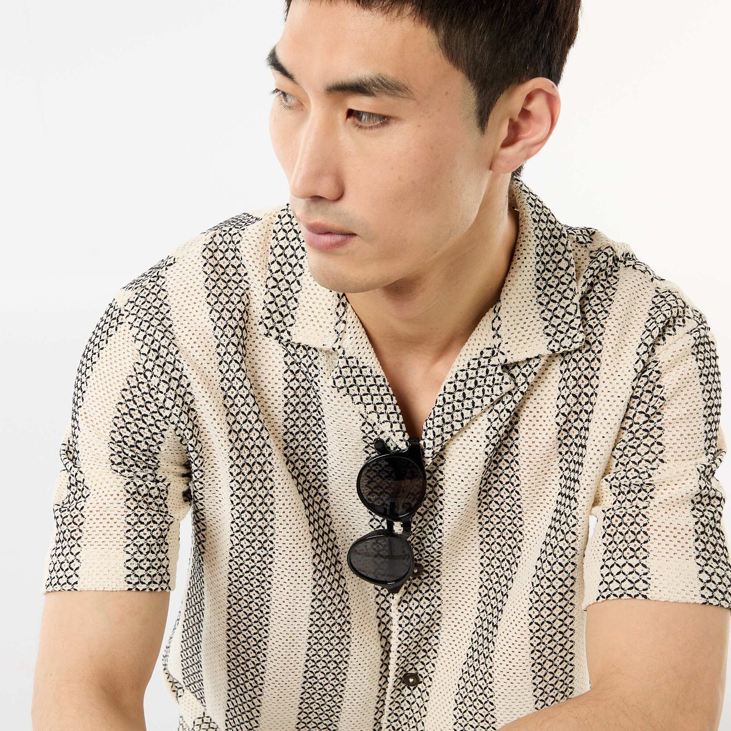 Chemise manches courtes en maille crochet BLANC