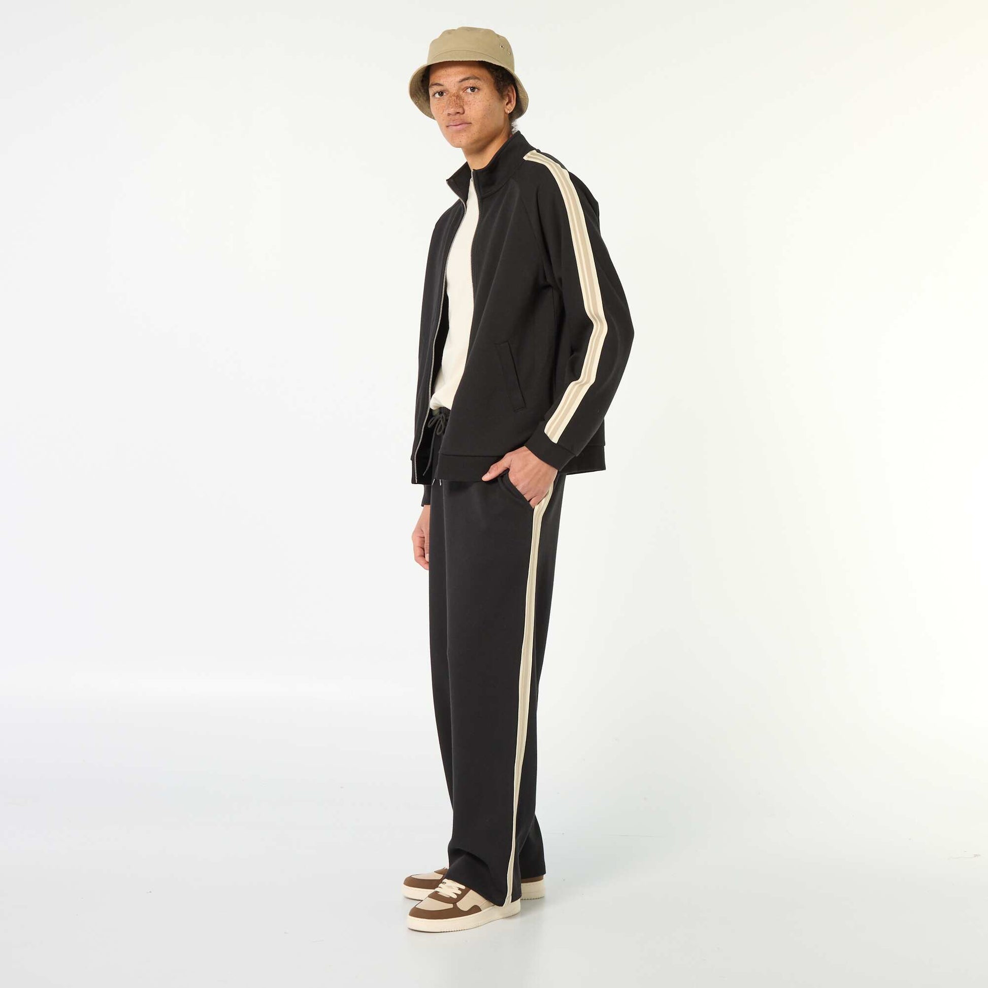 Jogging wide leg avec bande fantaisie NOIR