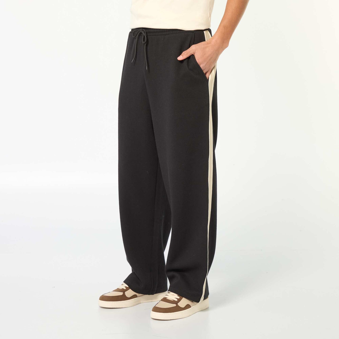 Jogging wide leg avec bande fantaisie NOIR