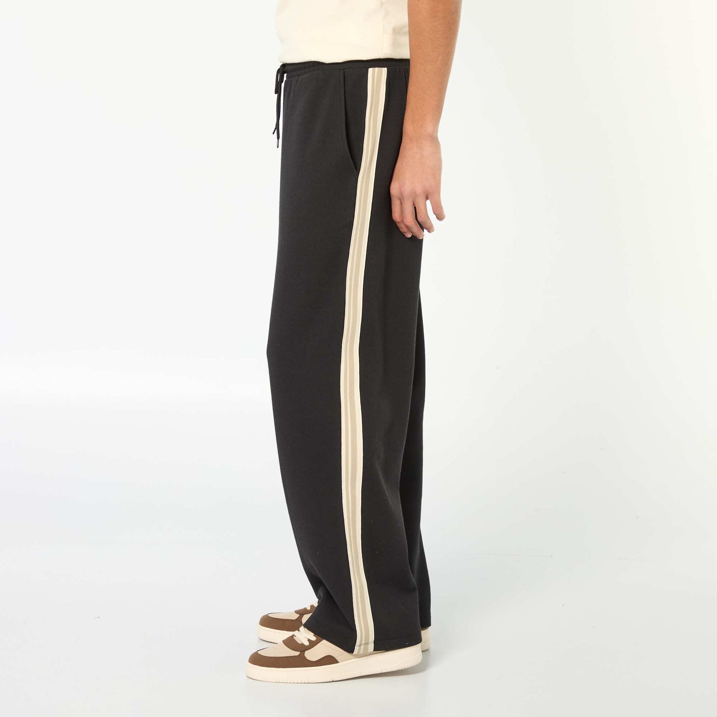 Jogging wide leg avec bande fantaisie NOIR