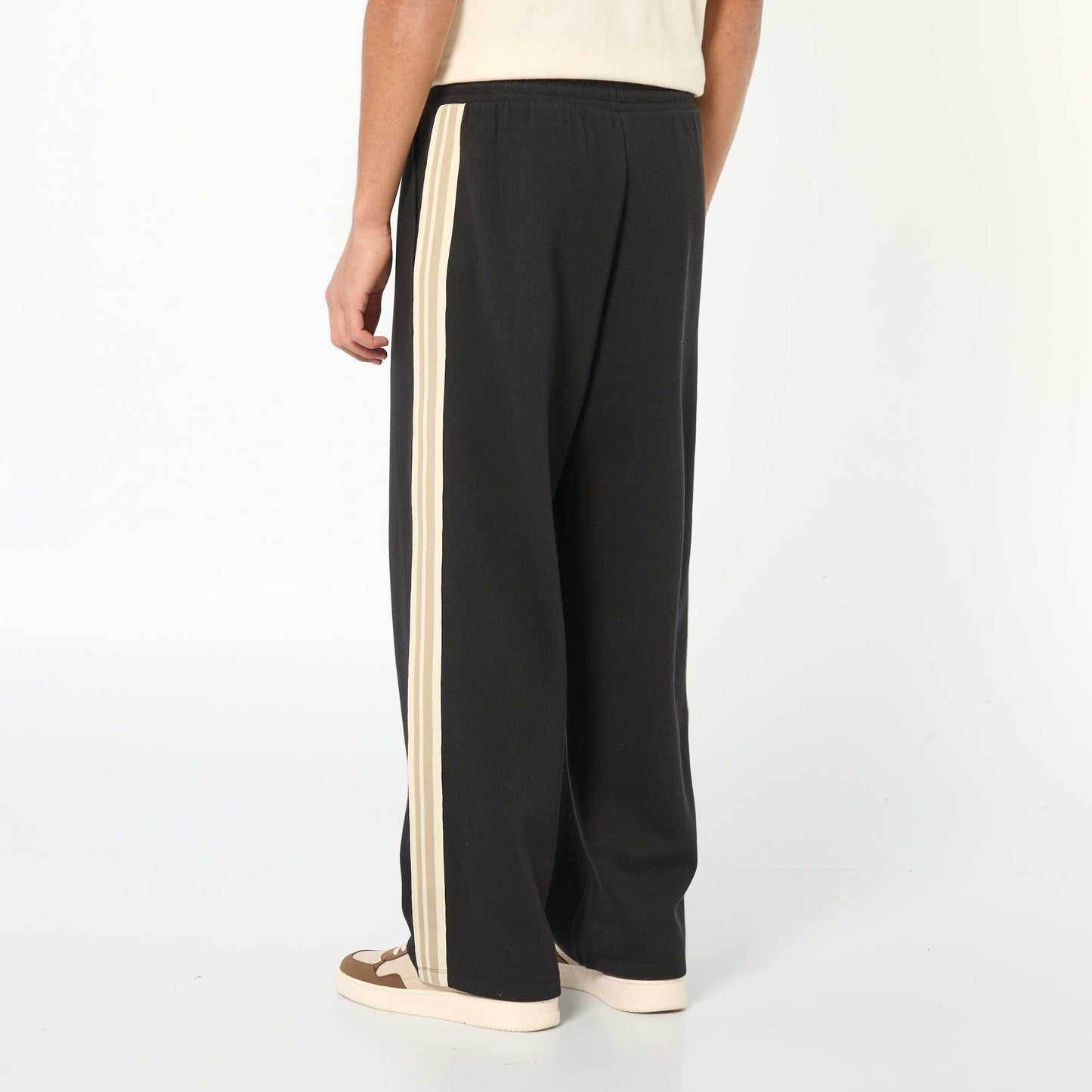 Jogging wide leg avec bande fantaisie NOIR