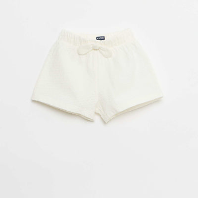 Short en maille jacquard uni avec nœud fantaisie BLANC