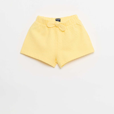 Short en maille jacquard uni avec nœud fantaisie JAUNE