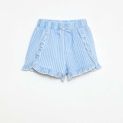 Short en maille gaufrée et volanté BLEU