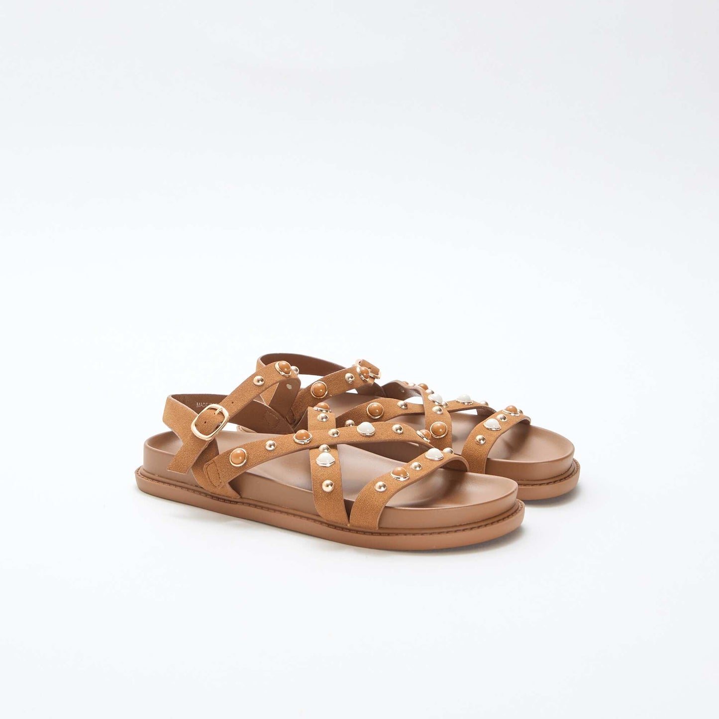 Paire de sandales à plateforme avec brides clous MARRON
