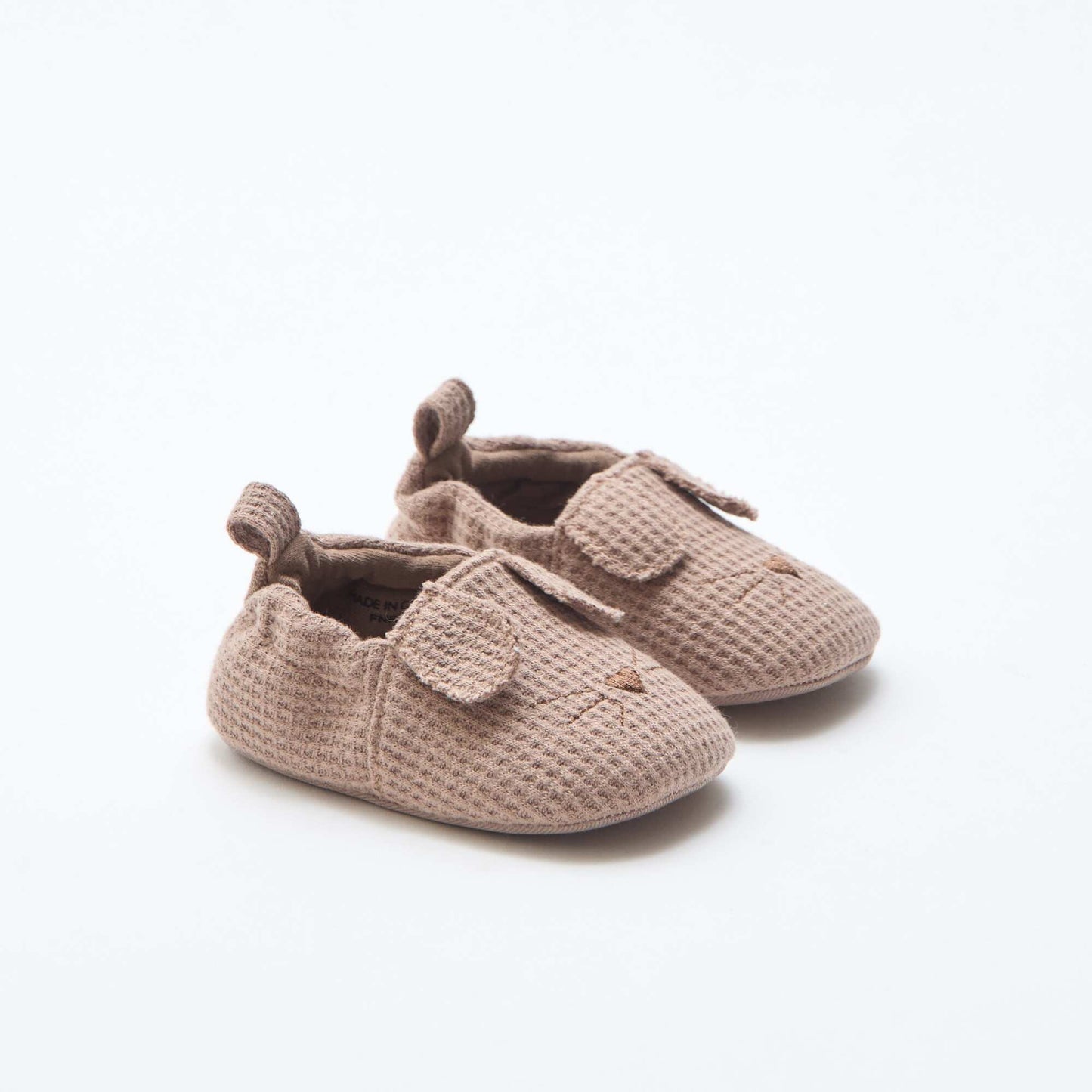 Chaussons en gaze de coton + oreilles animaux MARRON