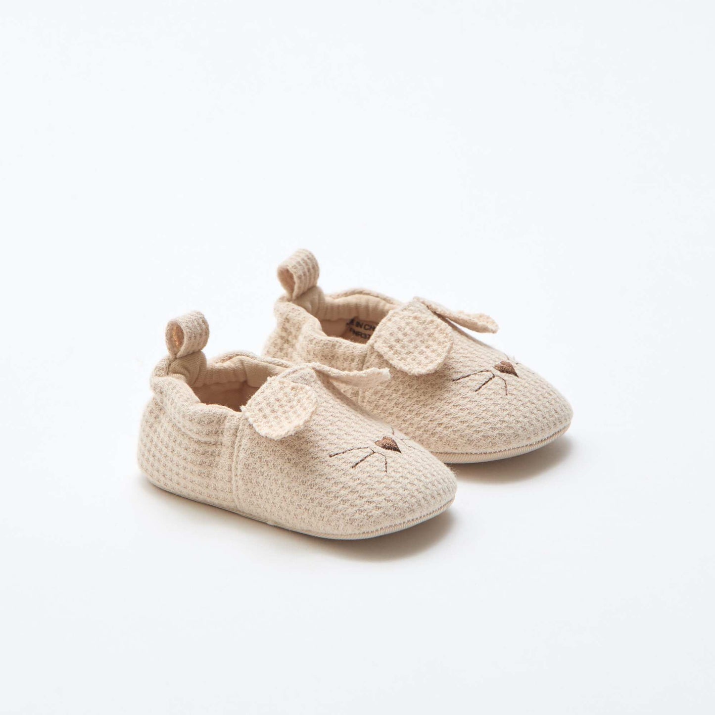 Chaussons en gaze de coton + oreilles animaux BEIGE