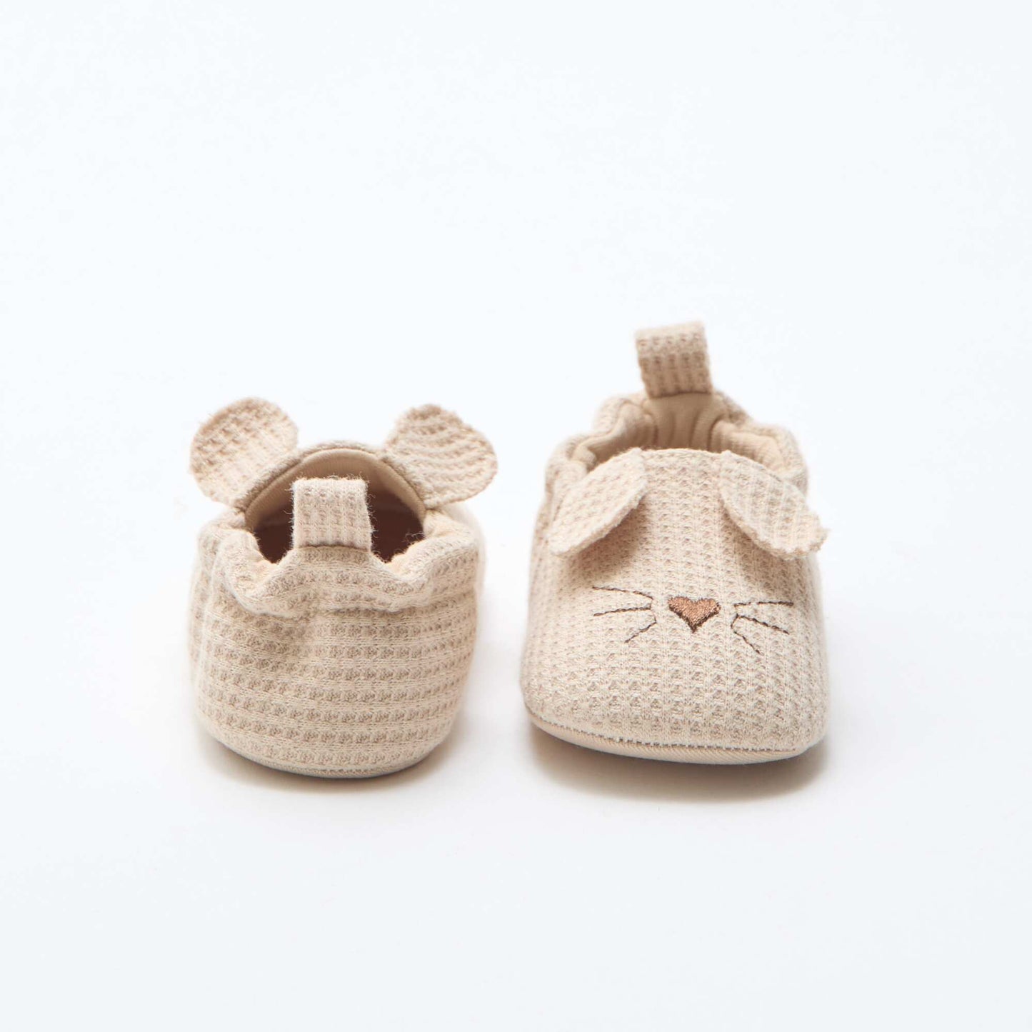 Chaussons en gaze de coton + oreilles animaux BEIGE
