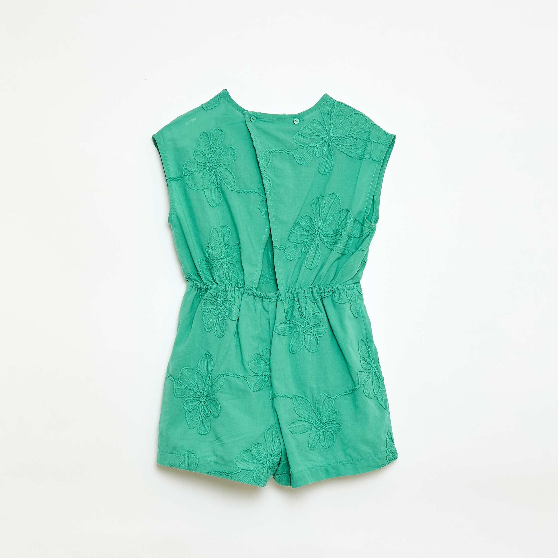 Combinaison short avec grandes fleurs brodées VERT