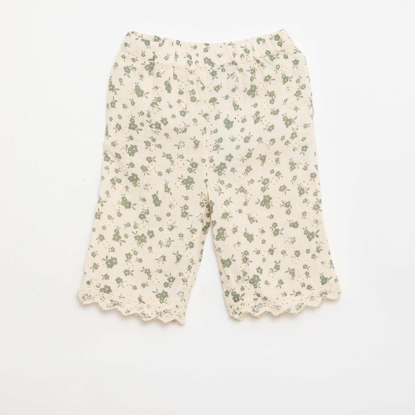 Pantalon brodé en gaze de coton KAKI