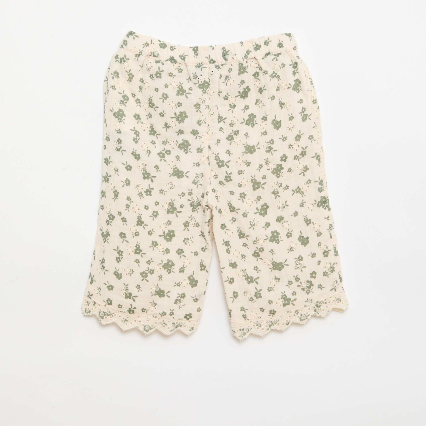 Pantalon brodé en gaze de coton KAKI