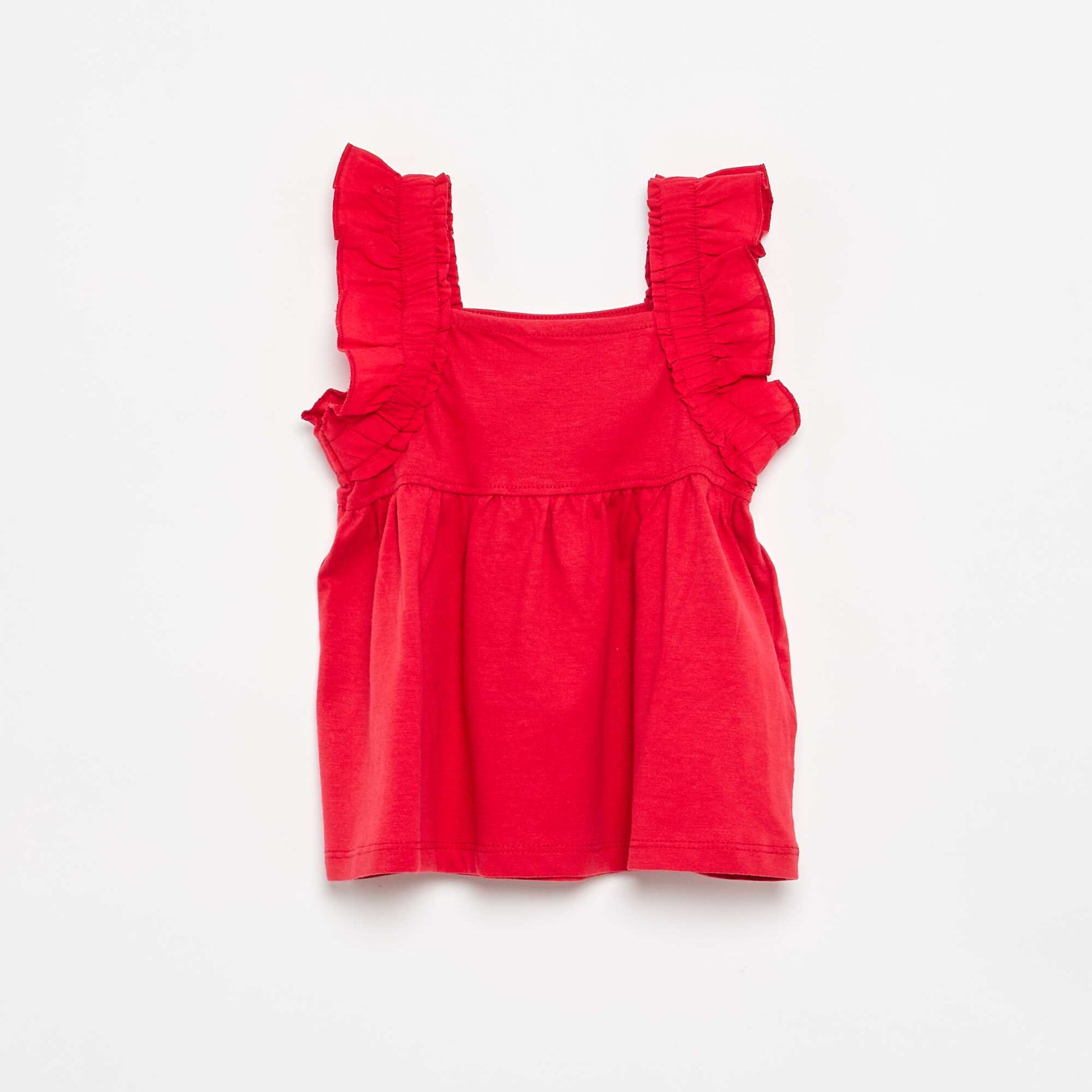 Tee-shirt à bretelles volantées ROUGE