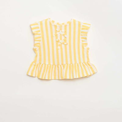 Tee-shirt imprimé et volanté JAUNE