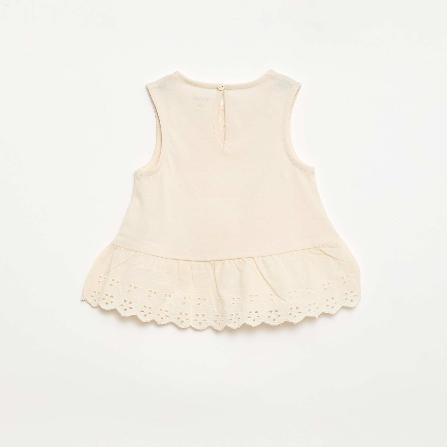 T-shirt sans manches en jersey de coton et détails en broderie anglaise ECRU