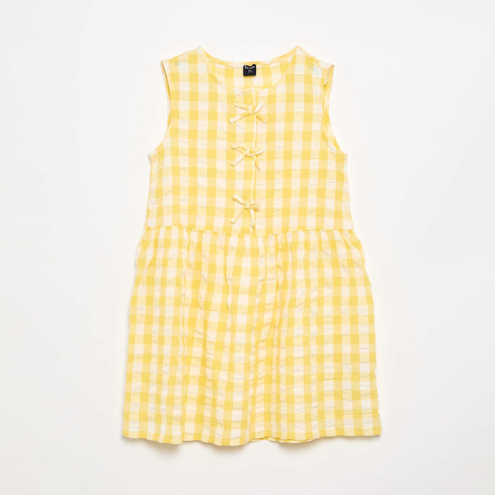 Robe vichy à manches courtes avec nœud + chouchou JAUNE