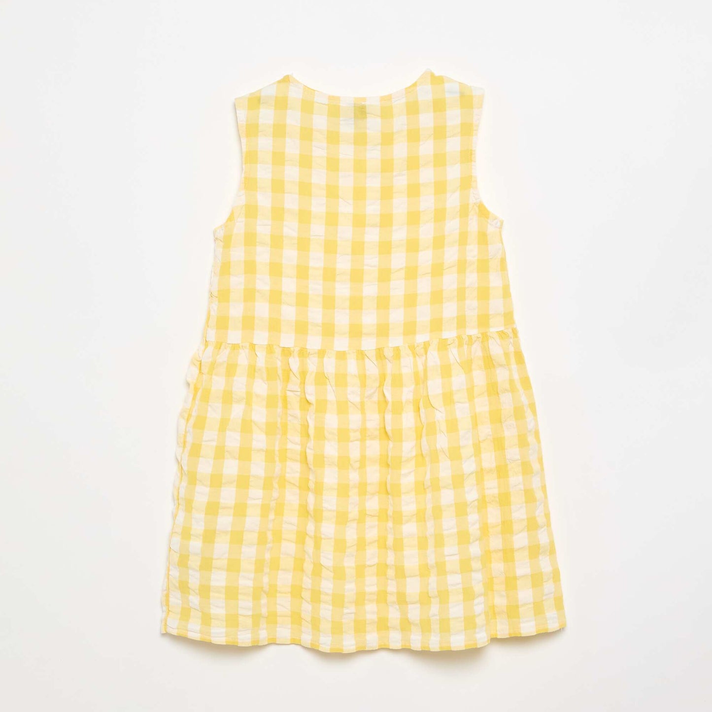 Robe vichy à manches courtes avec nœud + chouchou JAUNE