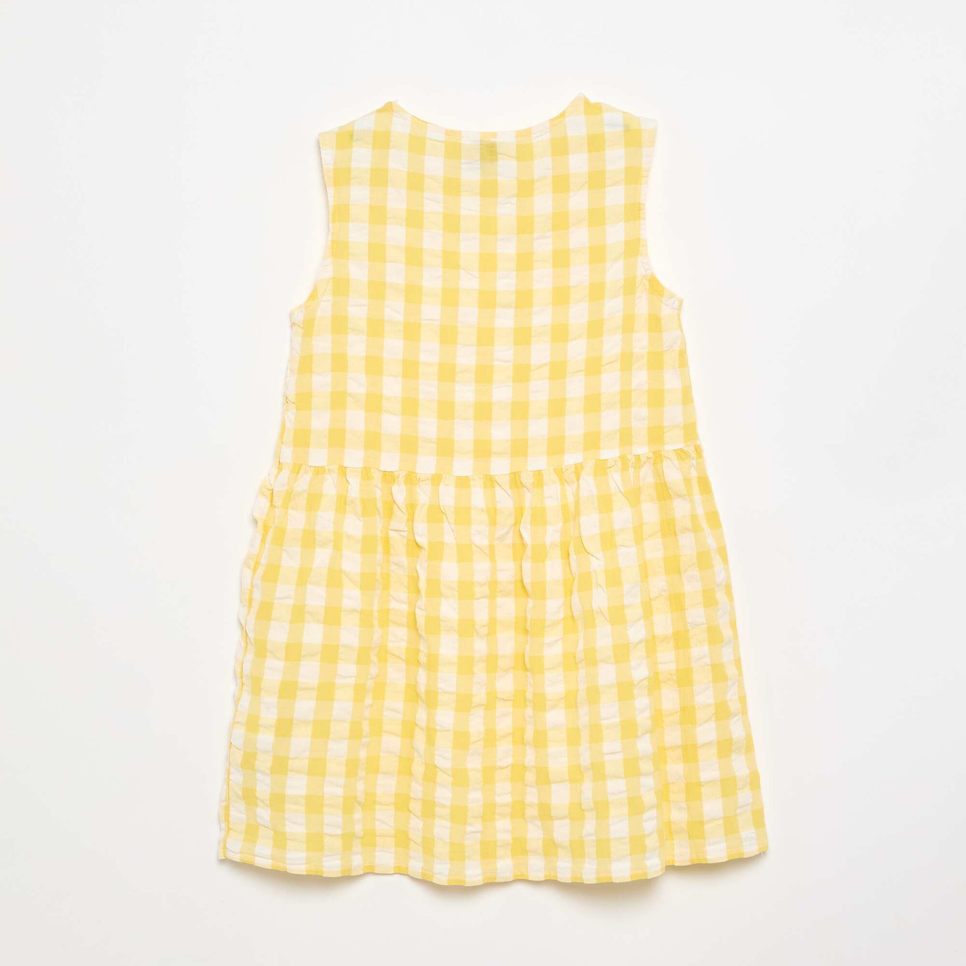 Robe vichy à manches courtes avec nœud + chouchou JAUNE
