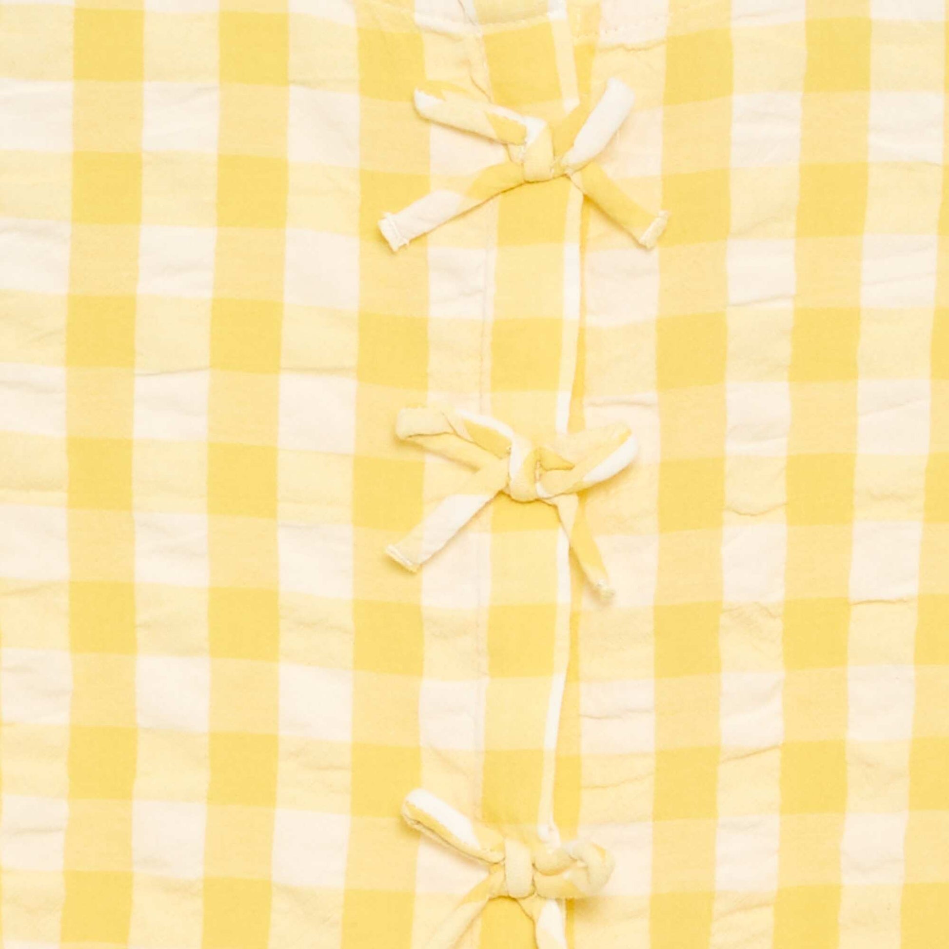Robe vichy à manches courtes avec nœud + chouchou JAUNE