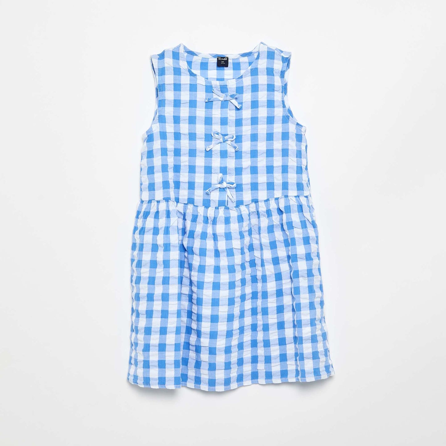 Robe vichy à manches courtes avec nœud + chouchou BLEU