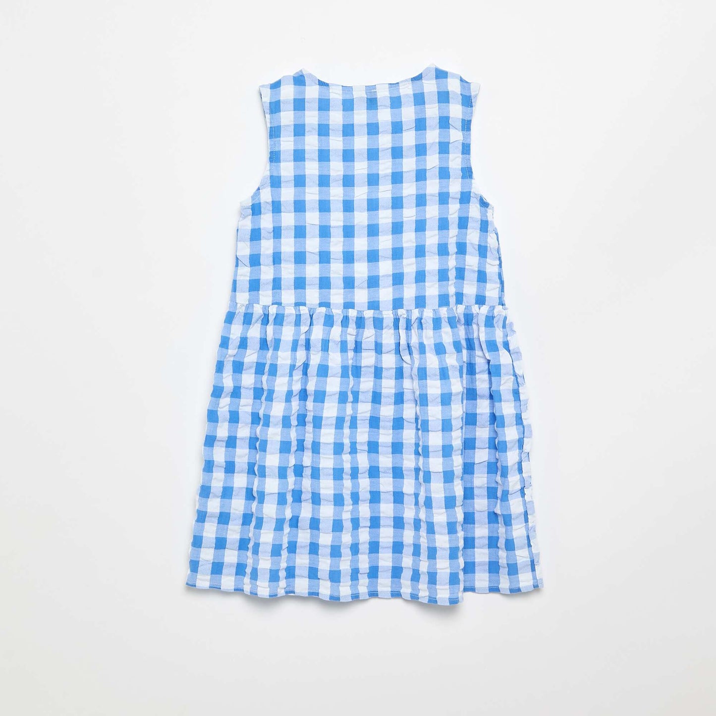 Robe vichy à manches courtes avec nœud + chouchou BLEU