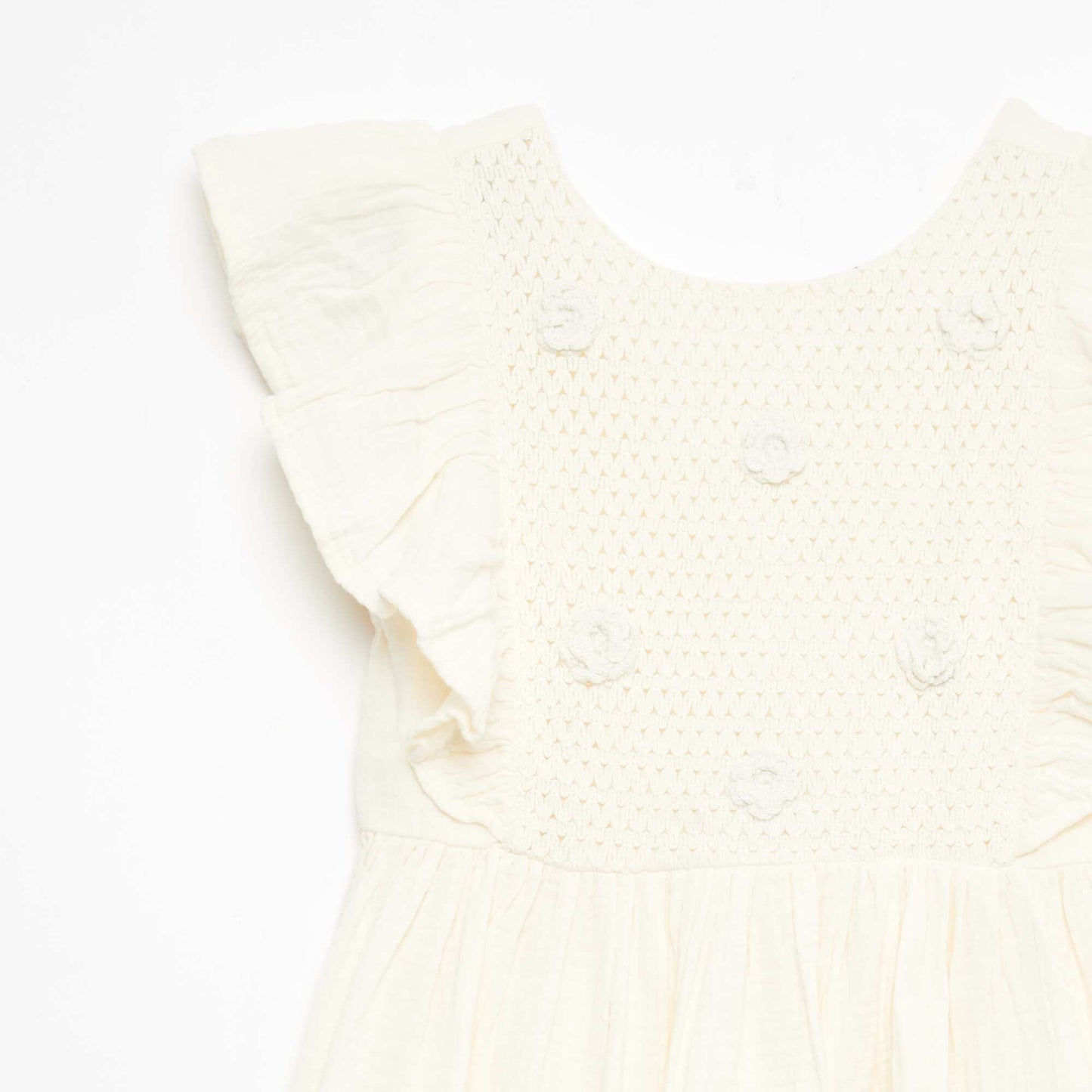 Robe manches courtes avec broderies au col en coton BLANC