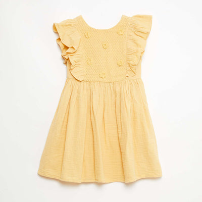 Robe manches courtes avec broderies au col en coton BEIGE