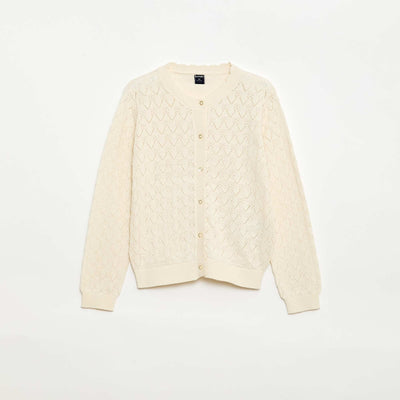 Gilet fantaisie en maille ajourée BLANC