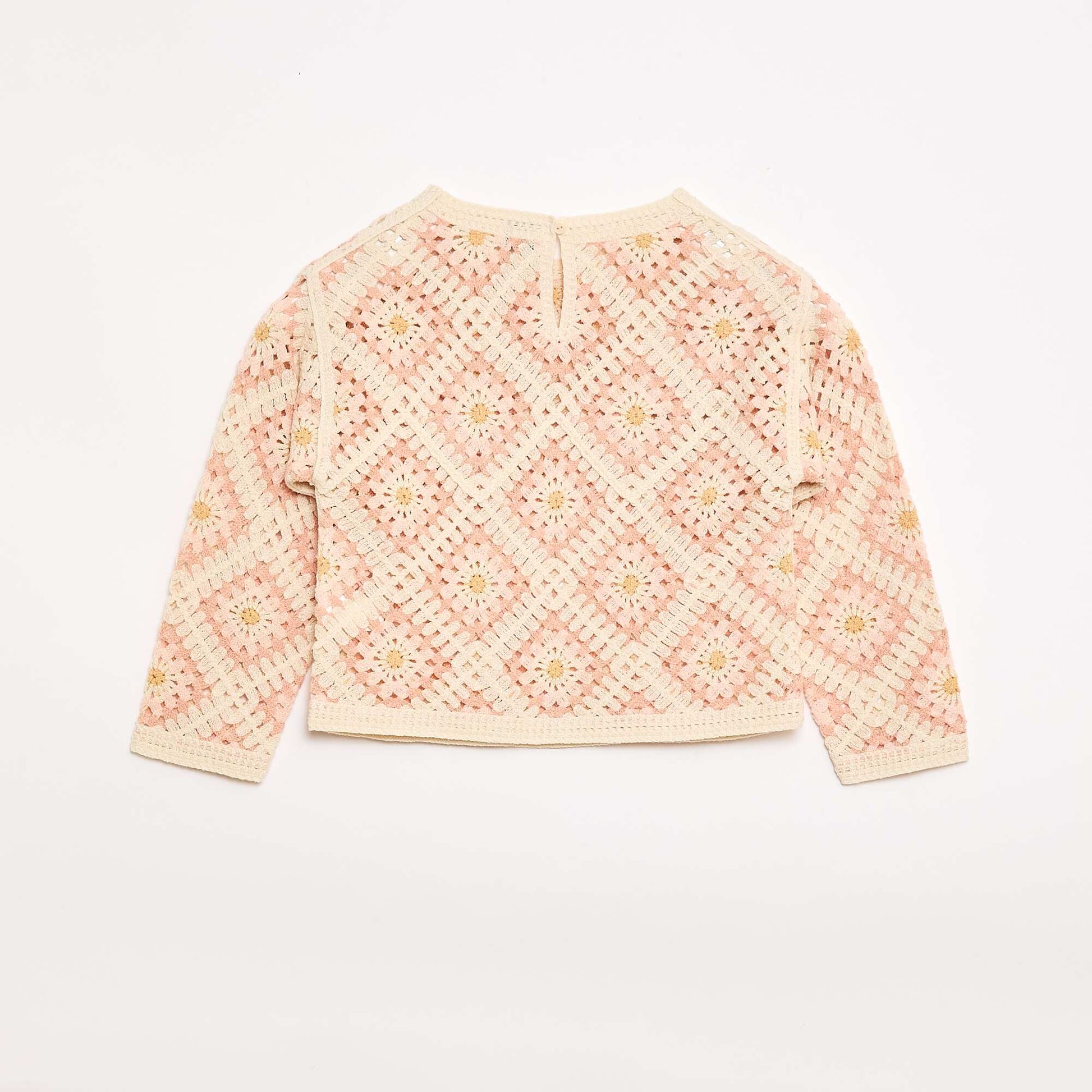 Pull en maille ajourée avec broderies fleurs ROSE