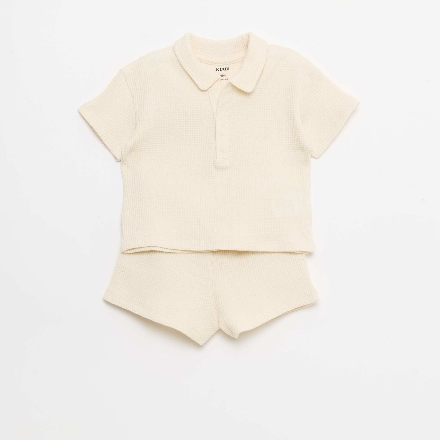 Ensemble 2 pièces - polo + short en maille gaufrée BLANC