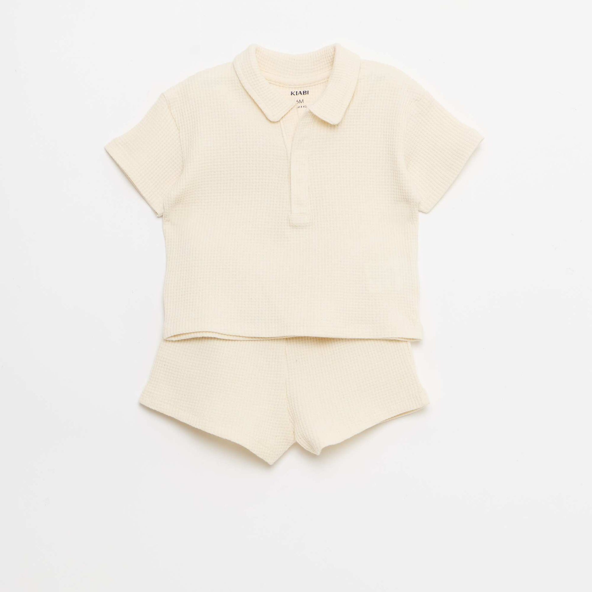 Ensemble 2 pièces - polo + short en maille gaufrée BLANC